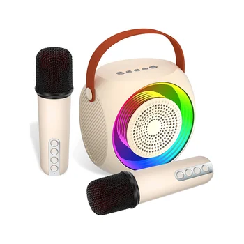 Мини, портативный динамик Bluetooth, 2 шт. Беспроводной микрофон и для взрослых со светодиодной подсветкой, белый