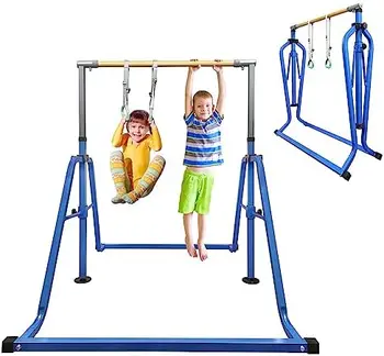для детей с набором колец, 7 регулируемых по высоте Легко складывающихся гимнастических брусьев для тренировок с обезьянками - Максимальная нагрузка 300 фунтов