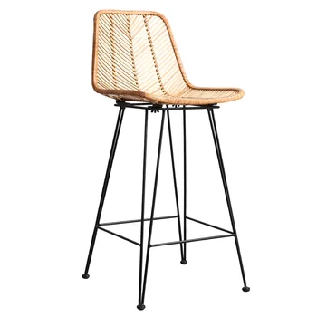 Металлические ножки, высокий барный стул, плетеная из ротанга спинка, Минималистичные барные стулья для гостиной, Дизайнерская Современная мебель для столовой