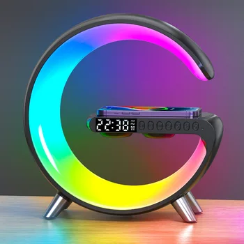 Многофункциональный Ночник Часы Интеллектуальный Звук 3 В 1 Будильник Настольная лампа Беспроводная Зарядка Семицветный Динамик Bluetooth