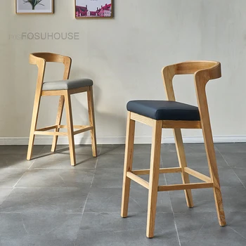 Европейские барные стулья из массива дерева Бытовая кухонная мебель Современный дизайнерский высокий барный стул Деревянные барные стулья с высокими ножками B