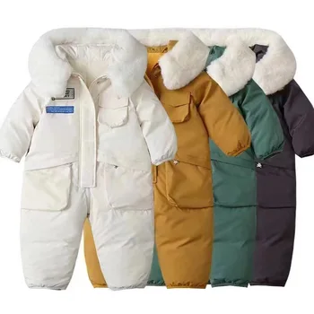 -30 Детский зимний теплый зимний комбинезон, Утепленный детский лыжный костюм, плюс бархатный комбинезон, детская одежда для маленьких девочек, водонепроницаемая куртка для мальчиков