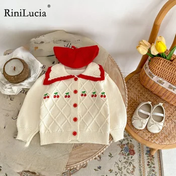 RiniLucia/ милое пальто для девочек, трикотаж для маленьких девочек, 2023, вязаный кардиган с вышивкой, детский вязаный свитер, кардиган
