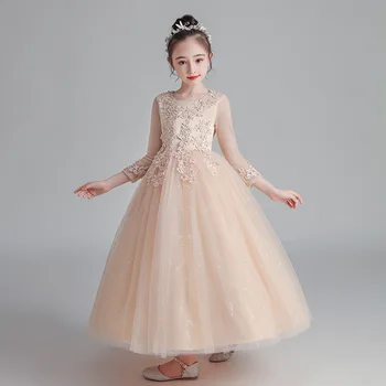 Платье принцессы для девочек, Осенне-зимнее новое детское платье в иностранном стиле с длинными рукавами, платье для выступлений, платья для девочек в цветочек