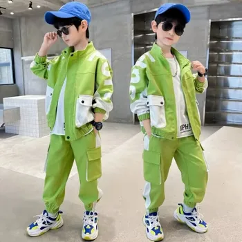 Весенний костюм для мальчиков, спортивный комплект из двух предметов, новинка 2023 года, осенний модный комплект одежды для мальчиков в корейском стиле для мальчиков среднего и большого размера