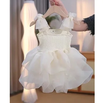 2023 Летнее платье-слинг для маленькой девочки, платье принцессы, летнее платье, белое платье