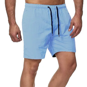 Мужские повседневные классические шорты с завязками, летние пляжные шорты с эластичным поясом и карманами, однотонные шорты для серфинга