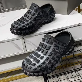 Резиновые тапочки на платформе с толстой подошвой, Черная обувь для отдыха Для женщин, популярная обувь для офисных леди, Натуральная Летняя Уличная Однотонная Расцветка 2023 г.