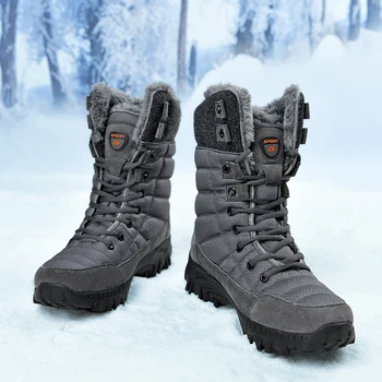 Мужские зимние ботинки, супер теплые мужские походные ботинки, высококачественные водонепроницаемые кожаные высокие мужские ботинки большого размера, уличные кроссовки