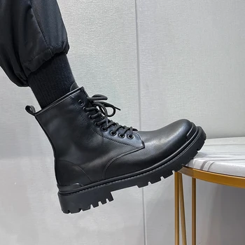 Новый дизайн, мужские ботинки для мотокросса, черная зимняя повседневная обувь, модные кожаные мужские ботильоны, универсальные нескользящие мужские резиновые сапоги