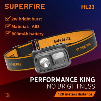 SuperFire HL23, ультра мощный светодиодный налобный фонарь, сенсорная фара, перезаряжаемый головной фонарик для рыбалки с USB-C, 9 режимов освещения
